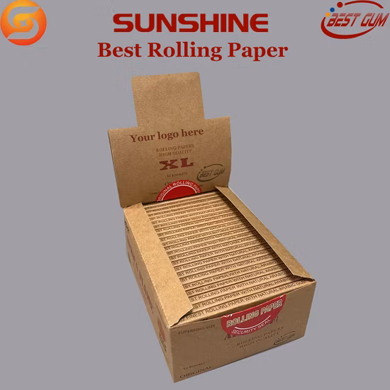 OEM XL サイズ 12.5GSM 未漂白ブラウン色の喫煙ローリング ペーパー工場
